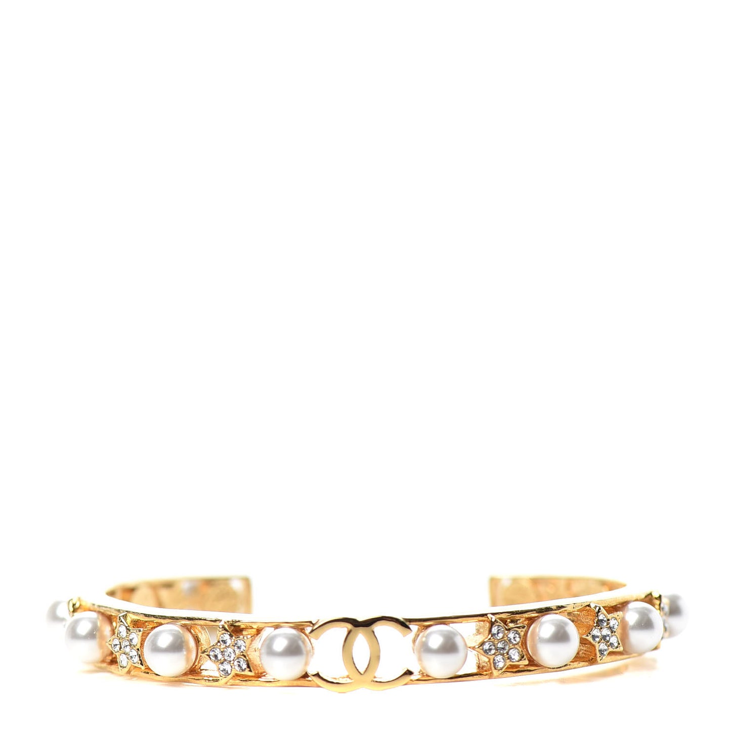 Pearl Crystal CC Star Cuff Bracelet Gold