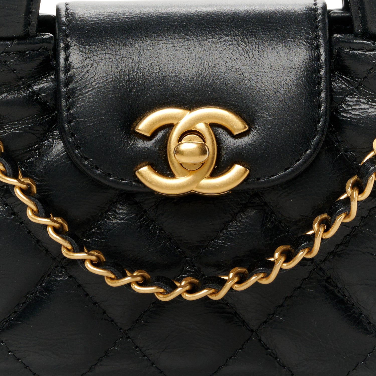 Chanel Shiny Aged Calfskin Quilted Mini Nano Kelly Shopper Black 8 of 11