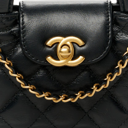 Chanel Shiny Aged Calfskin Quilted Mini Nano Kelly Shopper Black 8 of 11