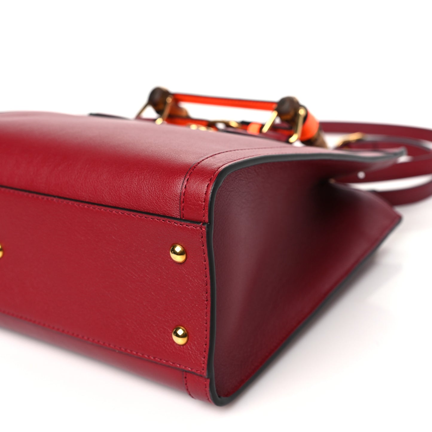 Wonka Grain Calfskin Small Diana Tote Bag Dark Red Orange Fluo