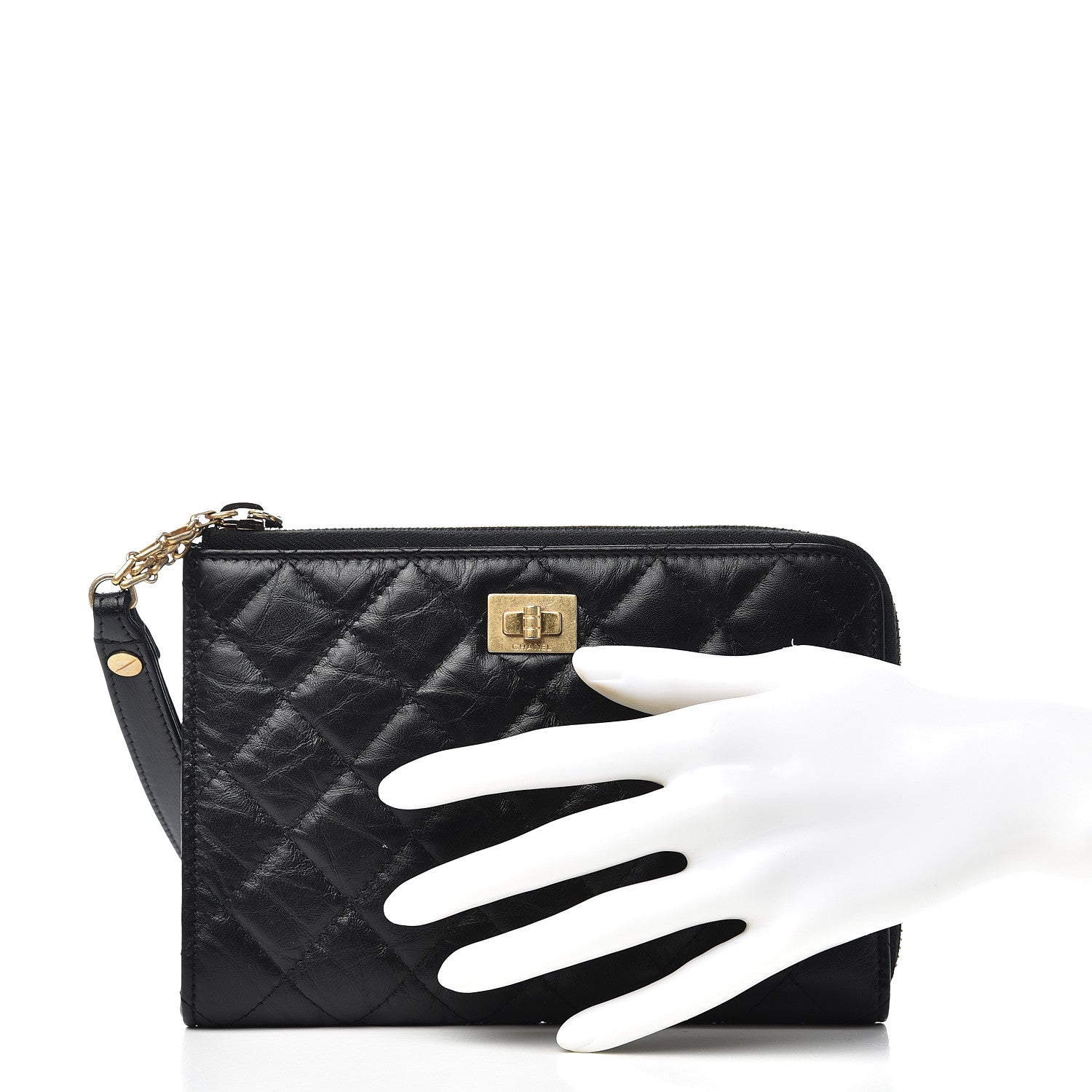 Chanel Aged Calfskin Quilted Small 2.55 Reissue Pouch With Handle Black 2 of 7