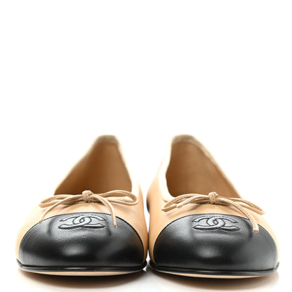 Chanel Lambskin Cap Toe Ballerina Flats 38 Beige Black 2 of 8