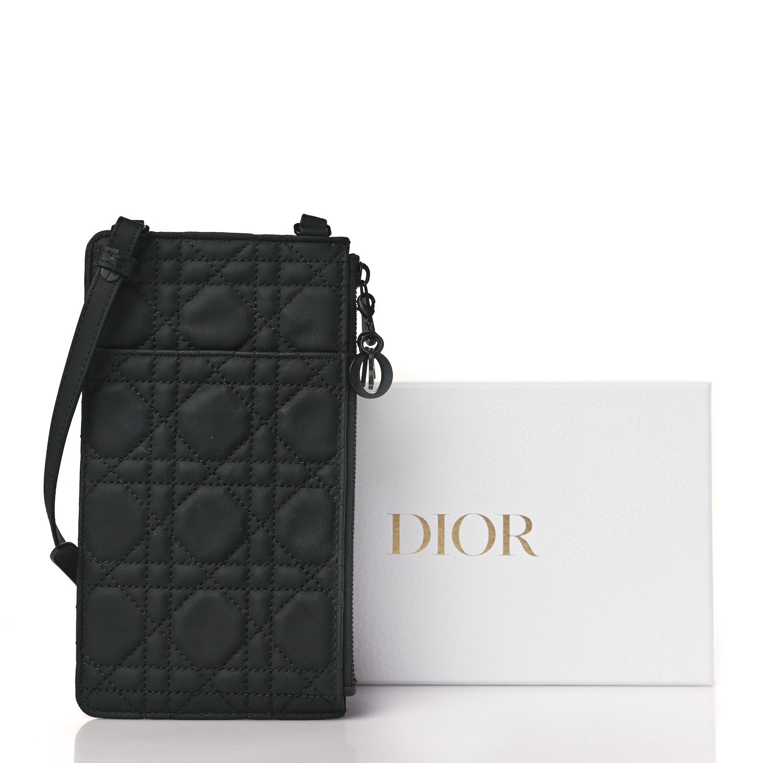 Christian Dior Ultra Matte Calfskin Lady Dior Long Wallet With Strap Black 10 of 10