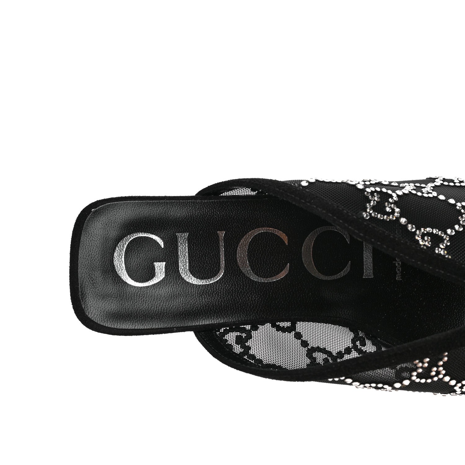 Gucci Tela Retino Kid Scamosciato Crystal GG Monogram Square G 95mm Slide Sandals 36.5 Black 7 of 8