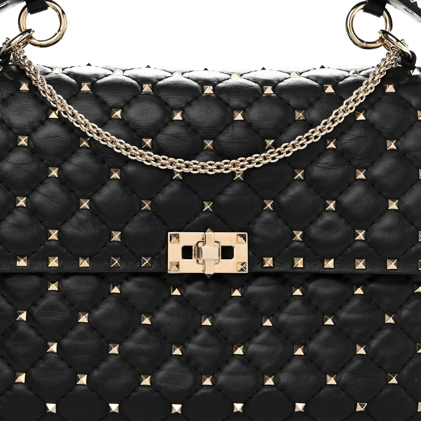 Lambskin Large Rockstud Spike Shoulder Bag Black