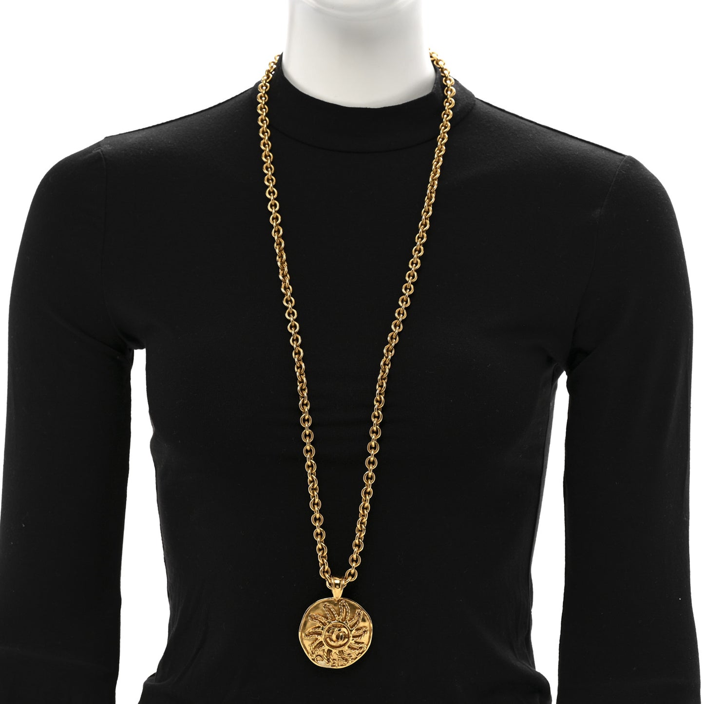 CC Medallion Long Chain Necklace Gold