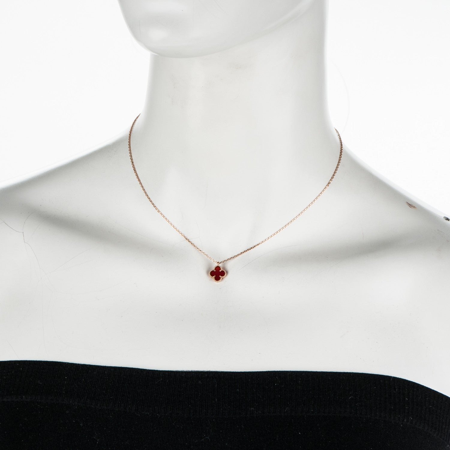 Van Cleef & Arpels 18K Rose Gold Carnelian Sweet Alhambra Pendant Necklace 2 of 7