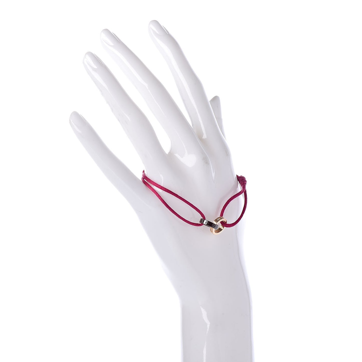 18K Pink Gold Brown Ceramic 4 Diamond LOVE Cord Bracelet Magenta