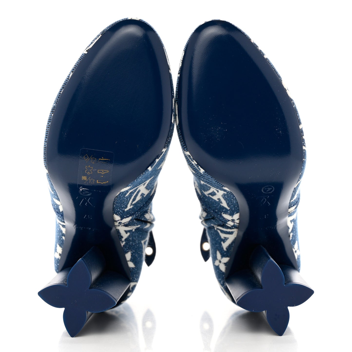 Denim Monogram Silhouette Ankle Boots 37 Navy Blue