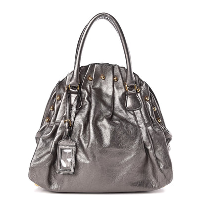 Valentino Garavani Metallic Calfskin Vanite Studded Dome Satchel Grey 1 of 10