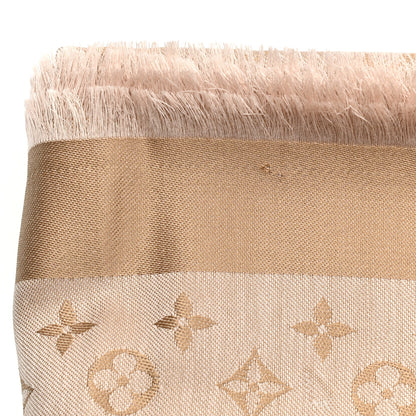 Louis Vuitton Silk Wool Monogram Denim Shawl Beige Rose 5 of 6