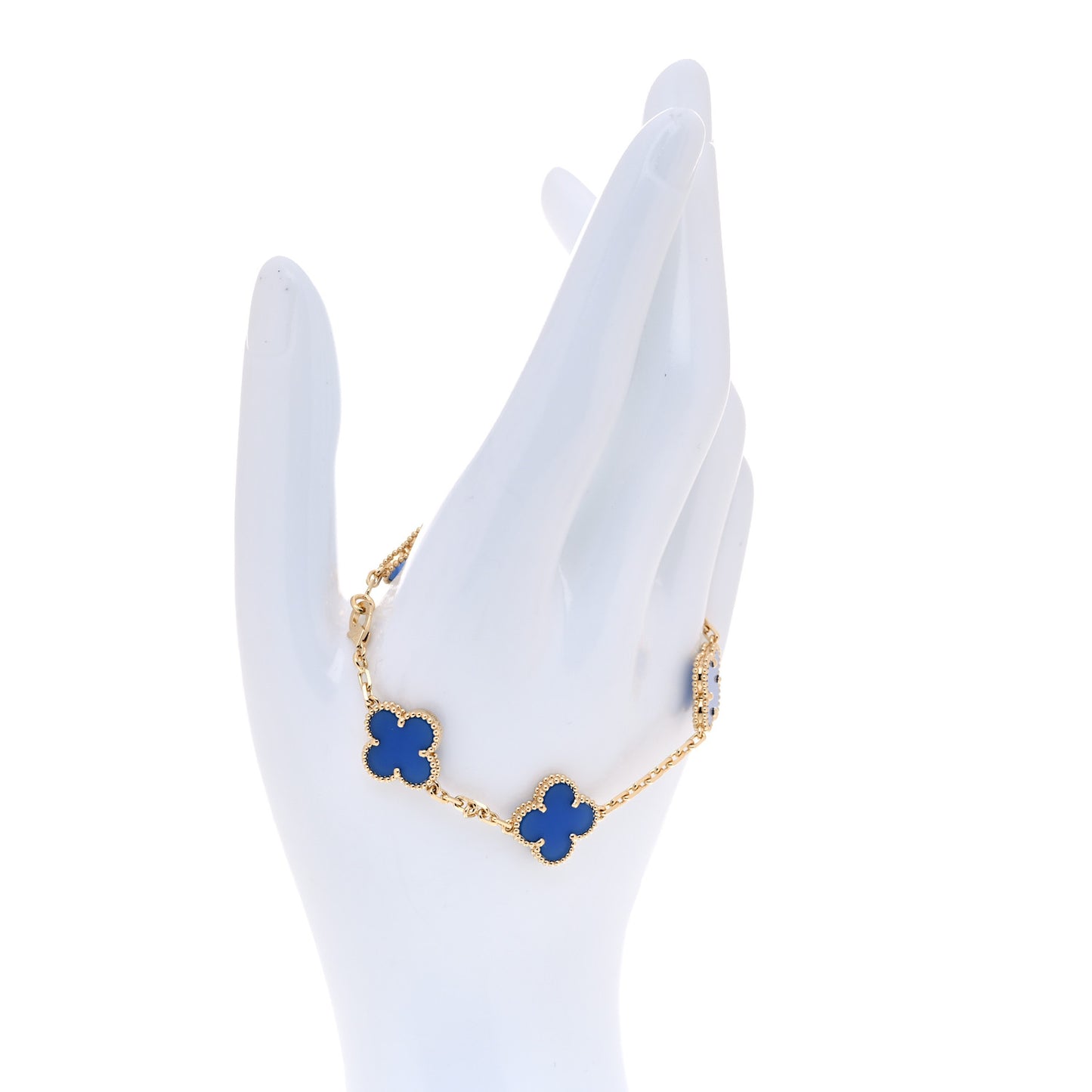 18K Yellow Gold Blue Agate 5 Motifs Vintage Alhambra Bracelet