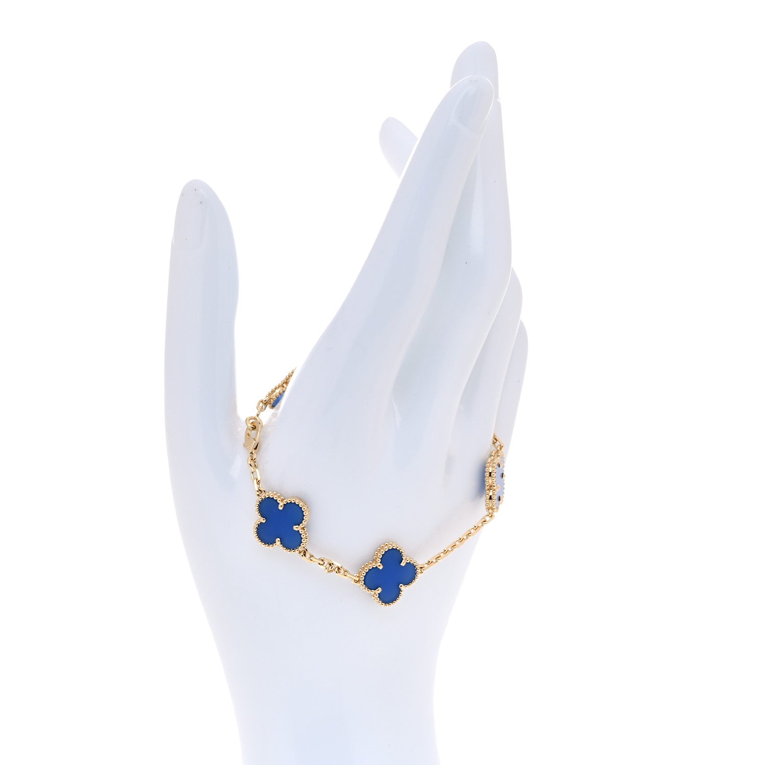 Van Cleef & Arpels 18K Yellow Gold Blue Agate 5 Motifs Vintage Alhambra Bracelet 2 of 7