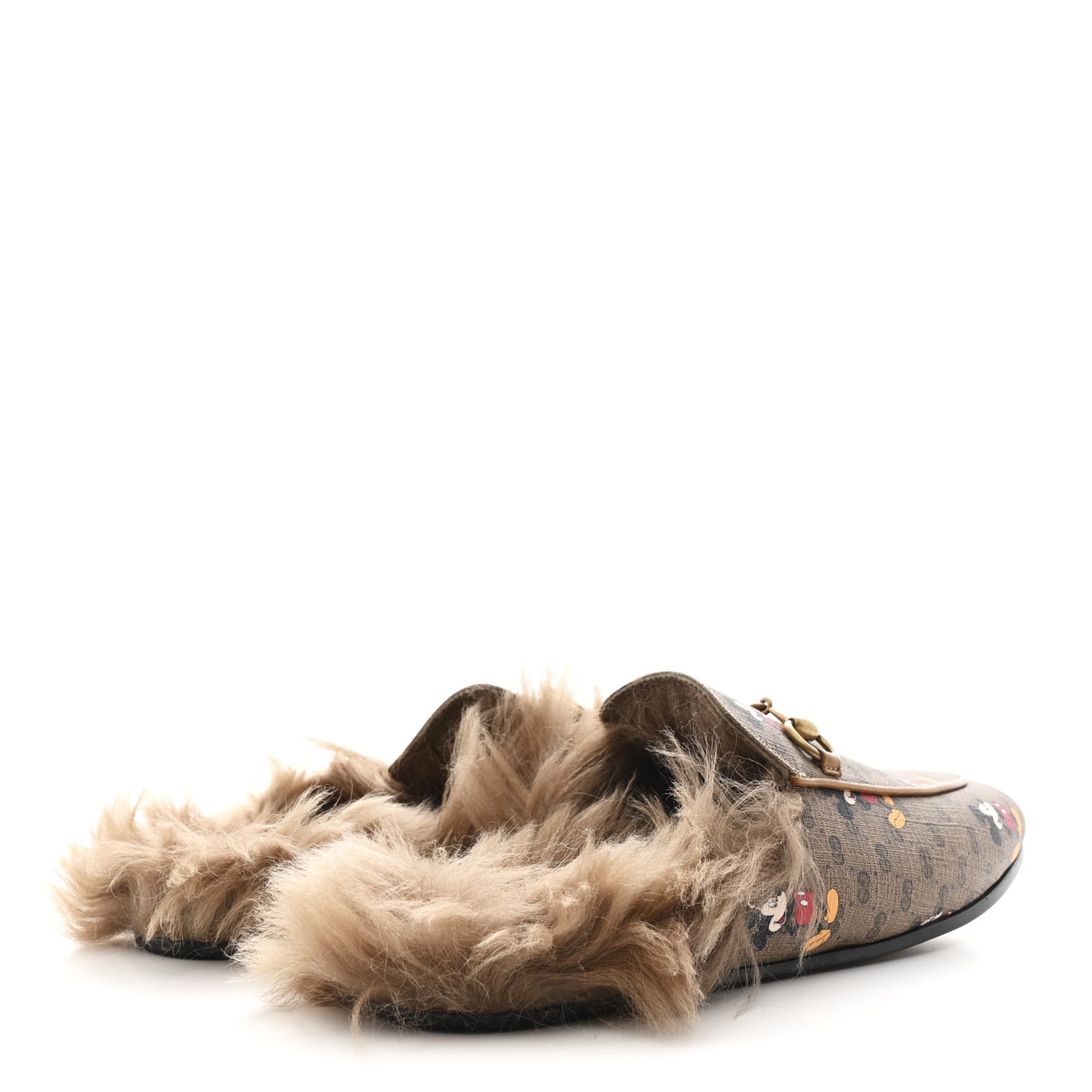 X DISNEY Mini Vintage GG Supreme Monogram Mickey Mouse Fur Womens Princetown Slippers 38 Beige Vintage Sun Oil