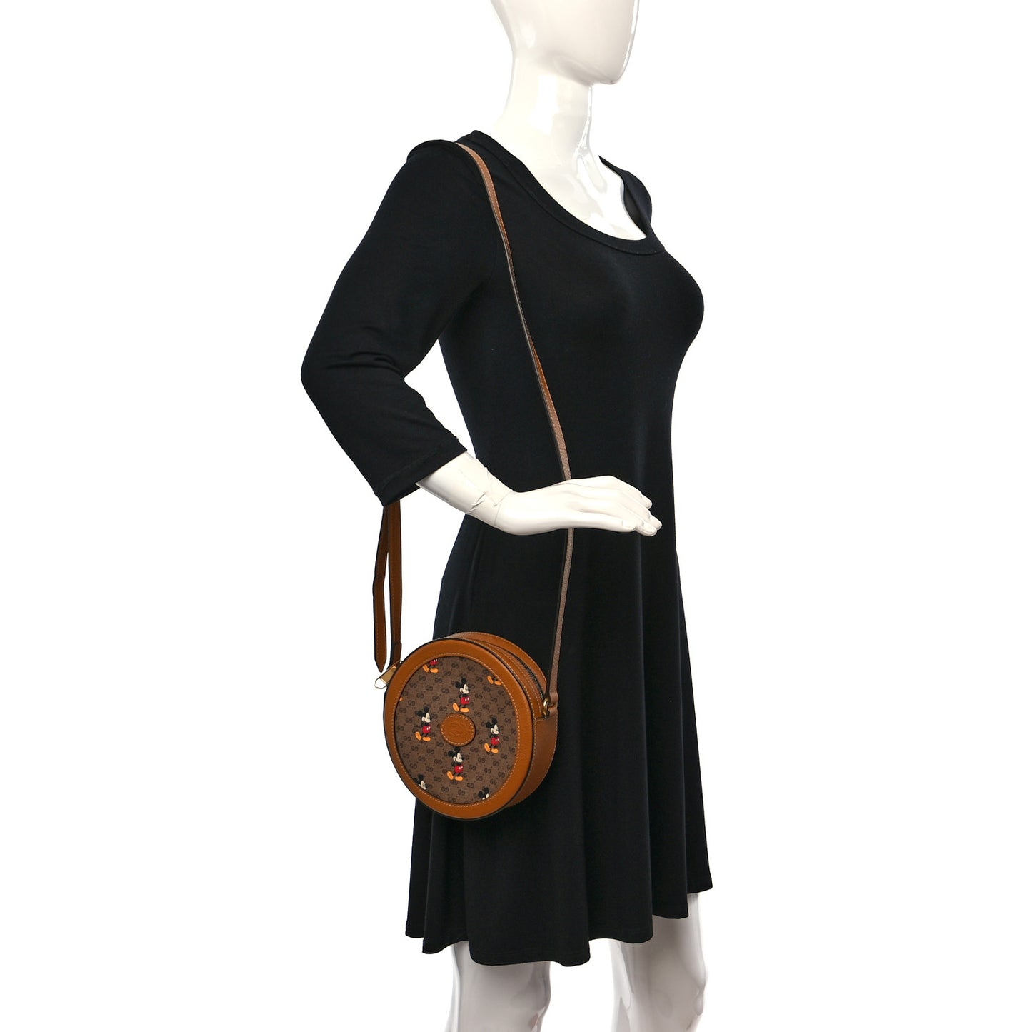 X DISNEY Mini Vintage GG Supreme Monogram Mickey Mouse Round Shoulder Bag Beige Vintage Sun Oil