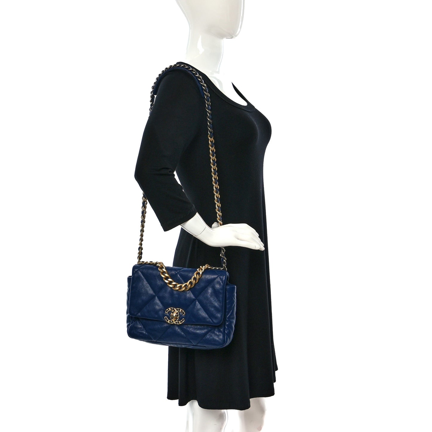 Goatskin Quilted Medium Chanel 19 Flap Dark Blue