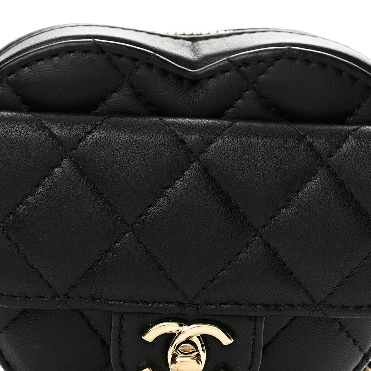 Chanel Lambskin Quilted CC In Love Heart Waist Belt Bag With Chain Black 8 of 12