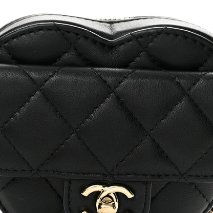 Chanel Lambskin Quilted CC In Love Heart Waist Belt Bag With Chain Black 8 of 12