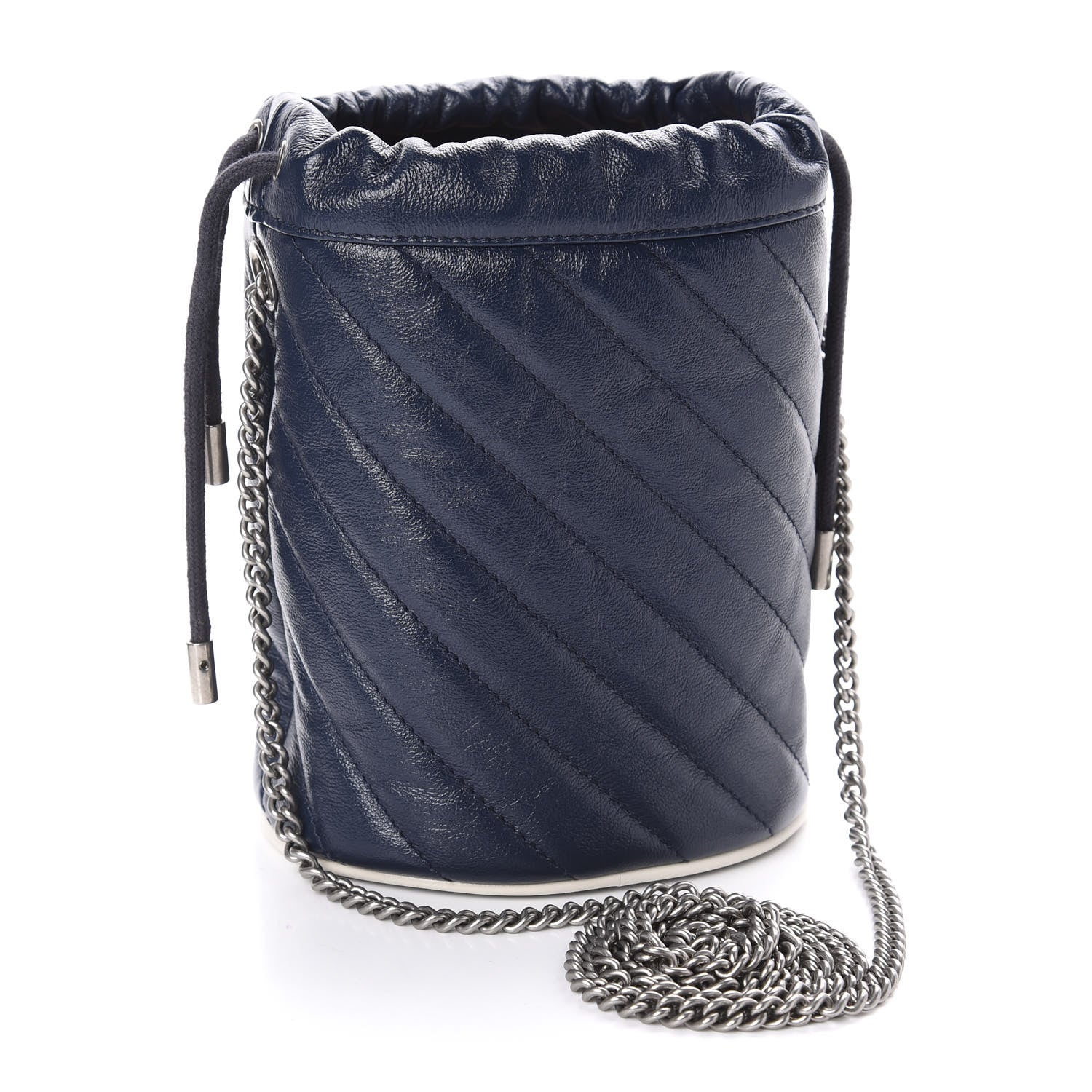 Gucci Vintage Effect Calfskin Matelasse Diagonal Mini Torchon GG Marmont 2.0 Bucket Bag Blue Agata Mystic White 3 of 11