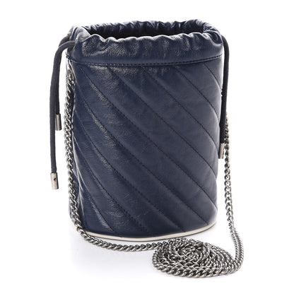 Gucci Vintage Effect Calfskin Matelasse Diagonal Mini Torchon GG Marmont 2.0 Bucket Bag Blue Agata Mystic White 3 of 11