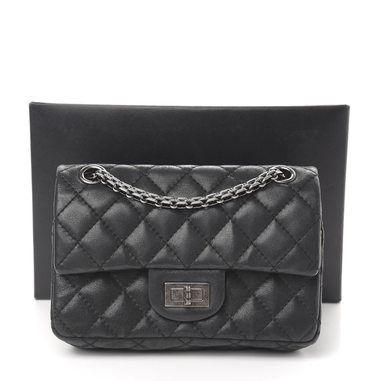 Iridescent Calfskin Quilted 2.55 Reissue 224 Flap Black