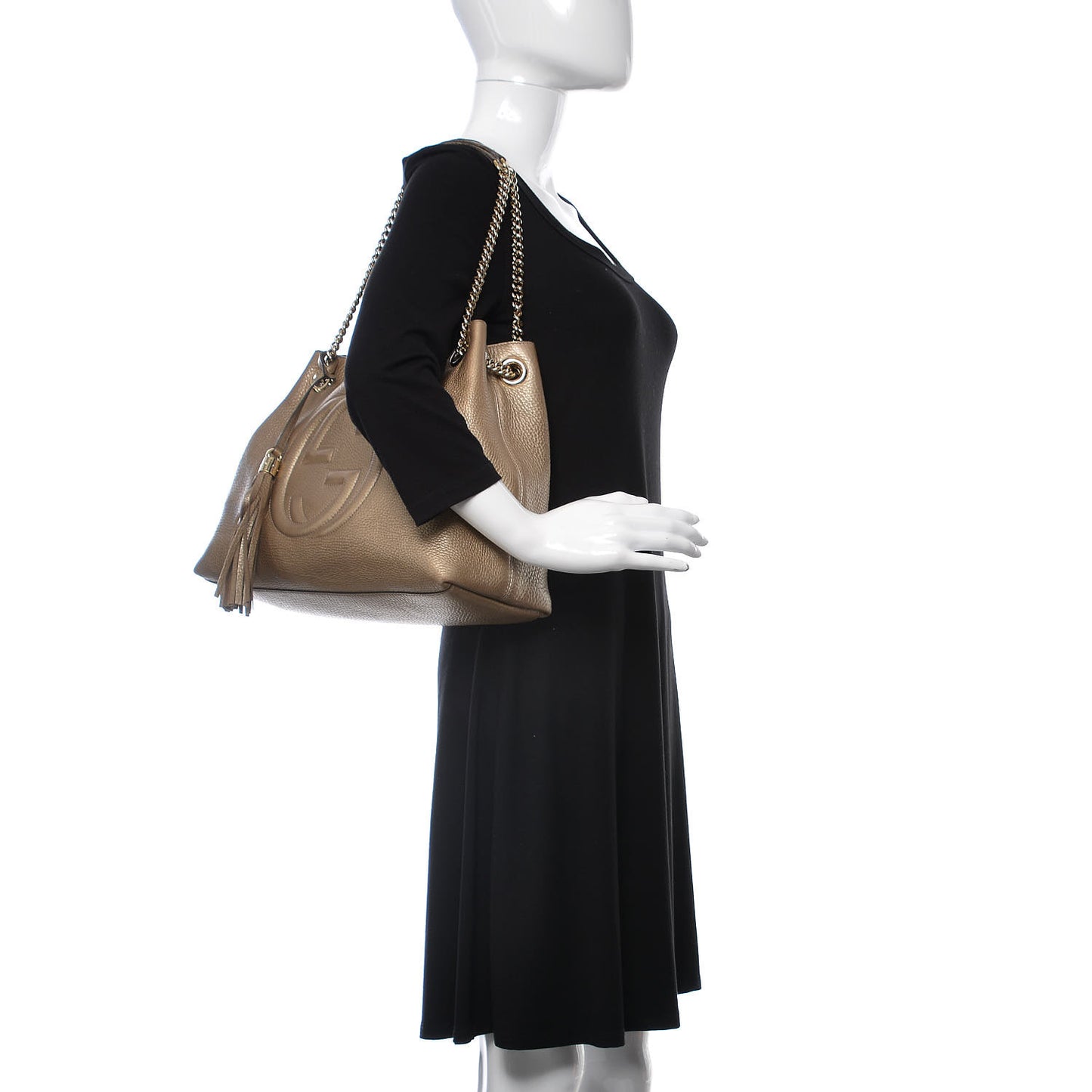Metallic Pebbled Calfskin Medium Soho Chain Shoulder Bag Golden Beige