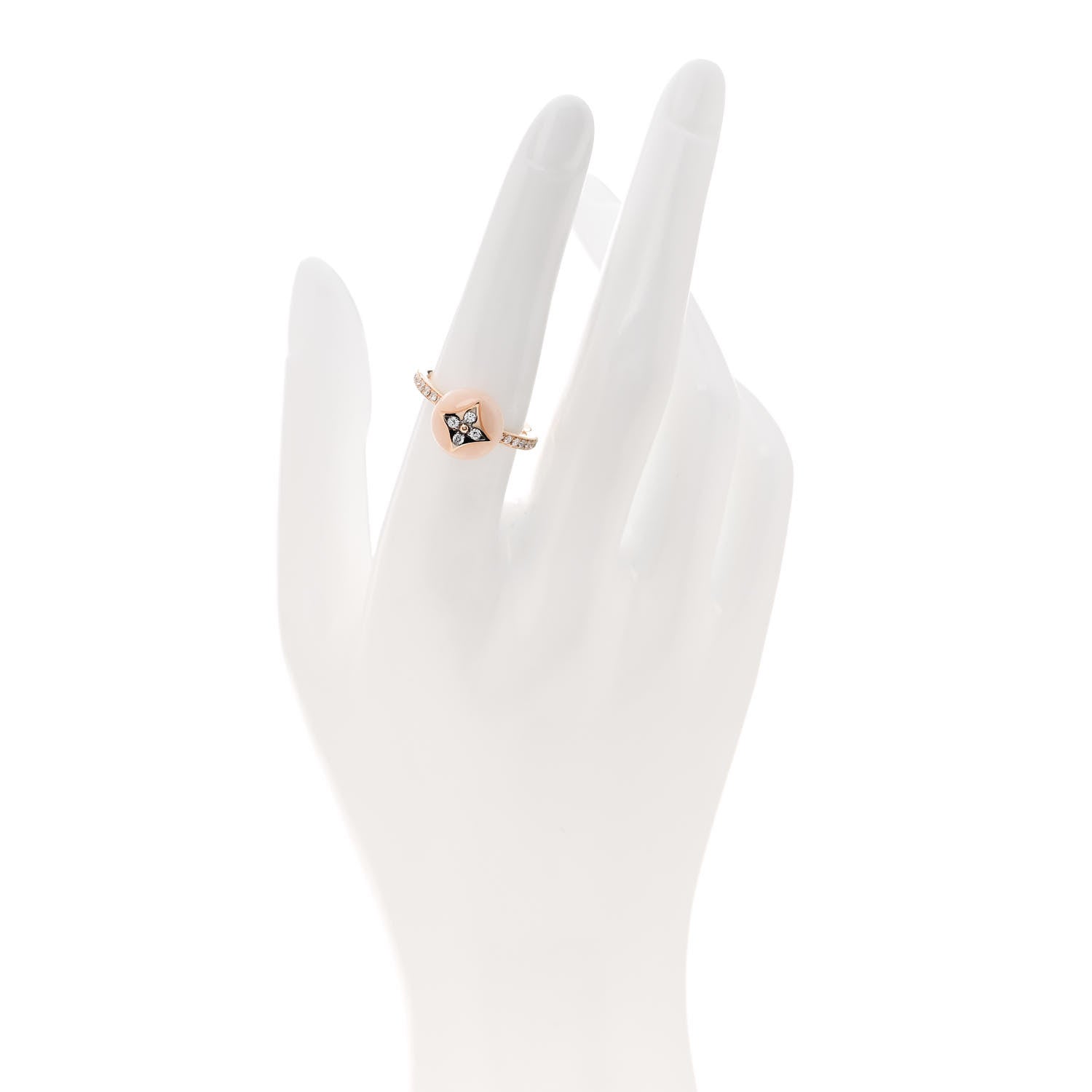 Louis Vuitton 18K Pink White Gold Diamond Pink Opal Color Blossom Pave Ring 54 7 2 of 6