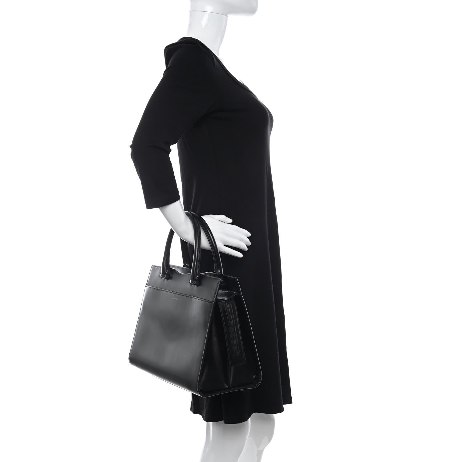 Saint Laurent Shiny Calfskin Medium Uptown Tote Black 2 of 9