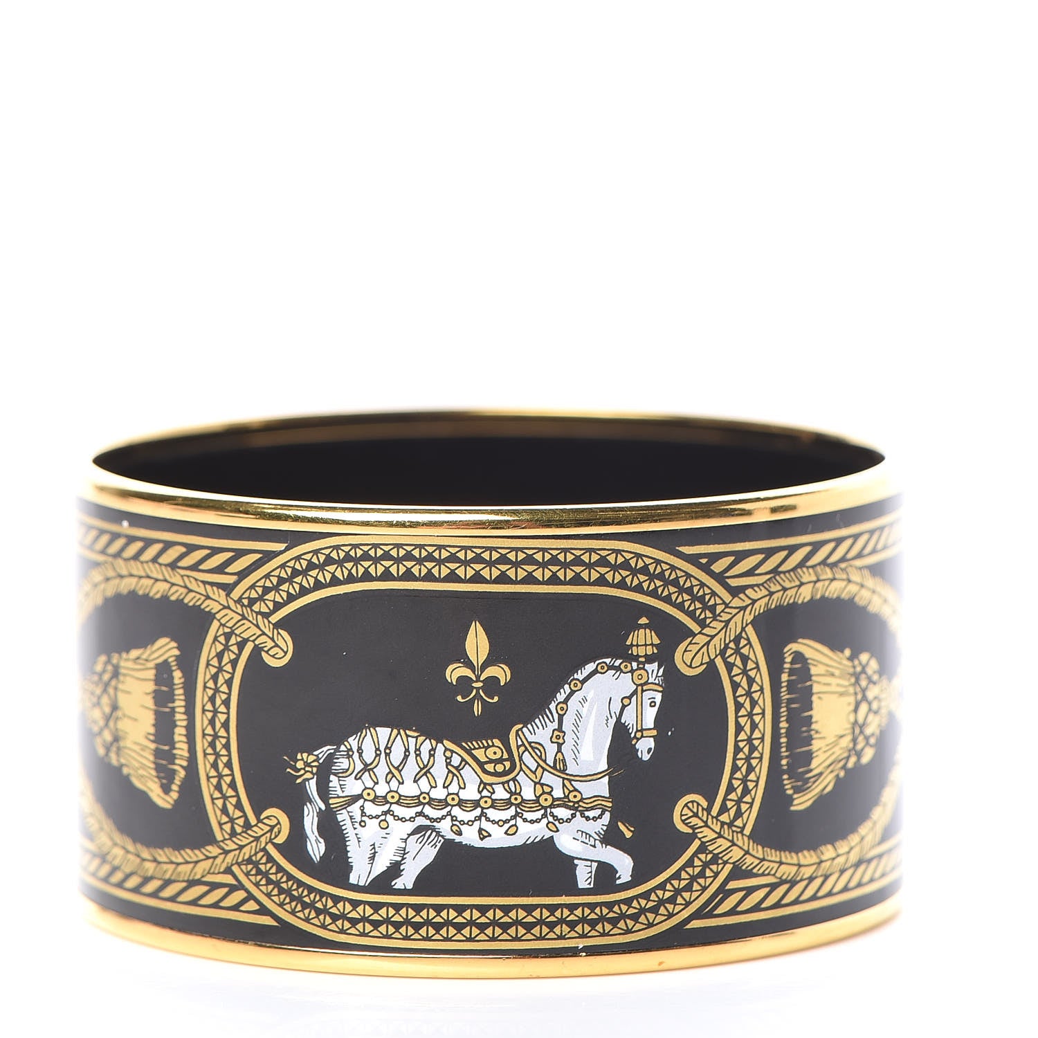 Hermes Enamel Printed Grand Apparat Extra Wide Bracelet 65 Black 3 of 5