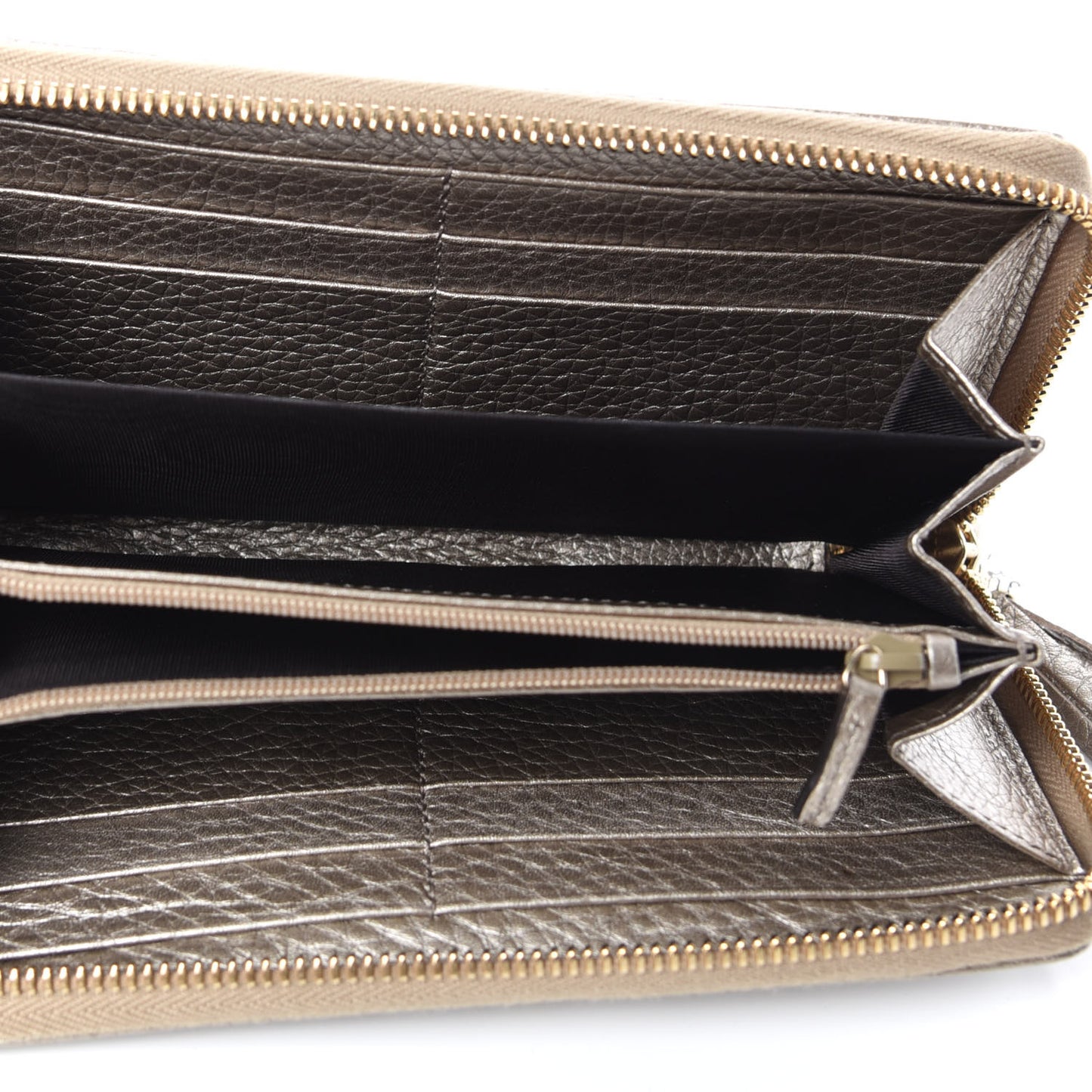 Metallic Pebbled Calfskin Soho Zip Around Wallet Golden Beige
