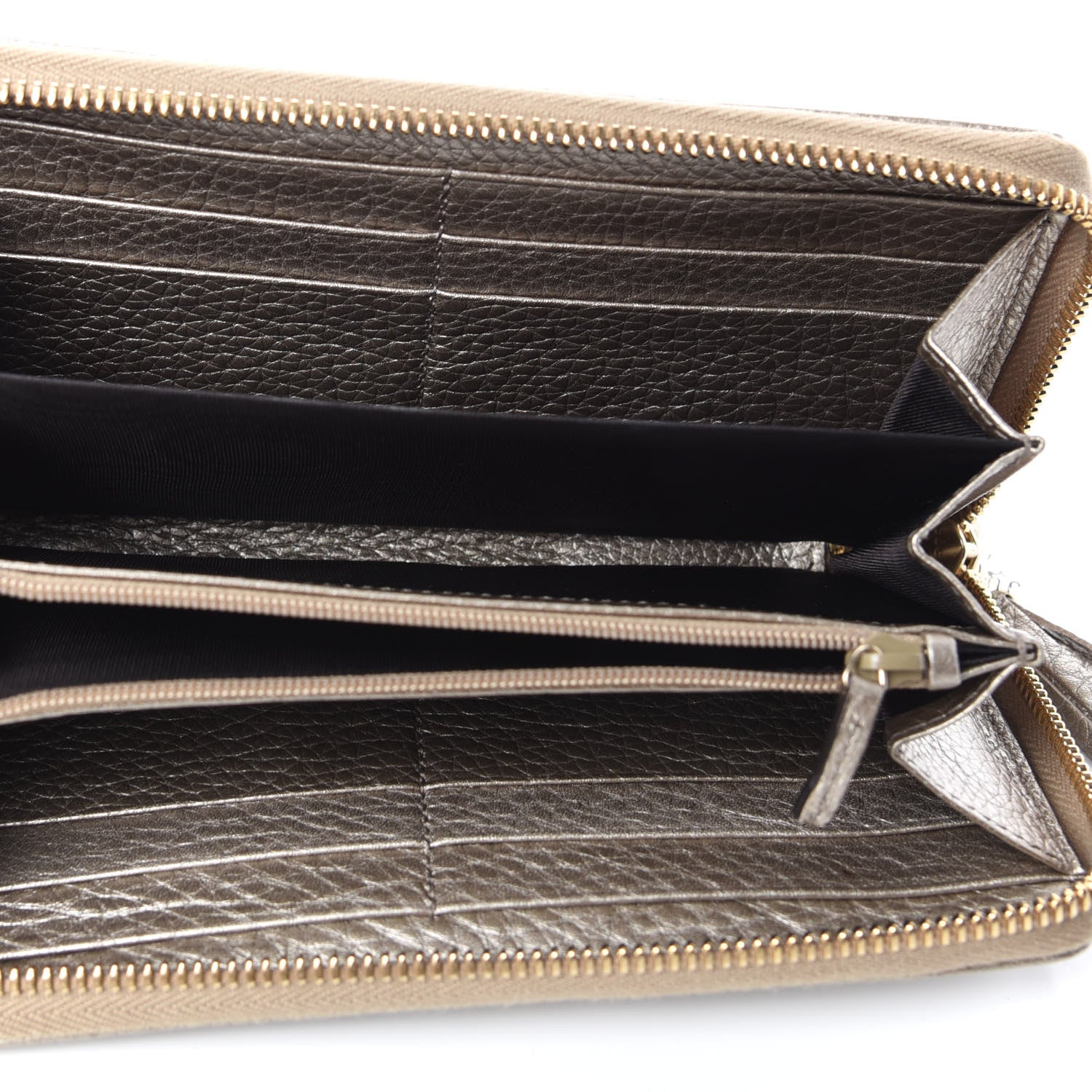 Gucci Metallic Pebbled Calfskin Soho Zip Around Wallet Golden Beige 5 of 7