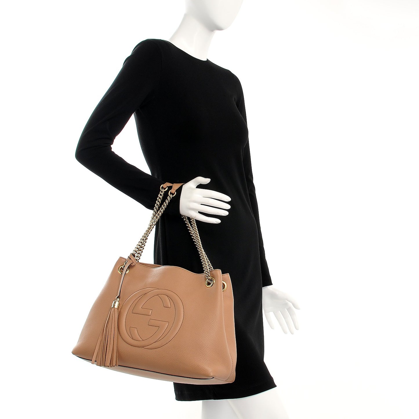 Pebbled Calfskin Medium Soho Chain Shoulder Bag Rose Beige