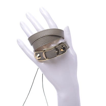 Balenciaga Chevre Hamilton Gold Metallic Edge Hardware Triple Tour Bracelet S Gris Taupe 2 of 7