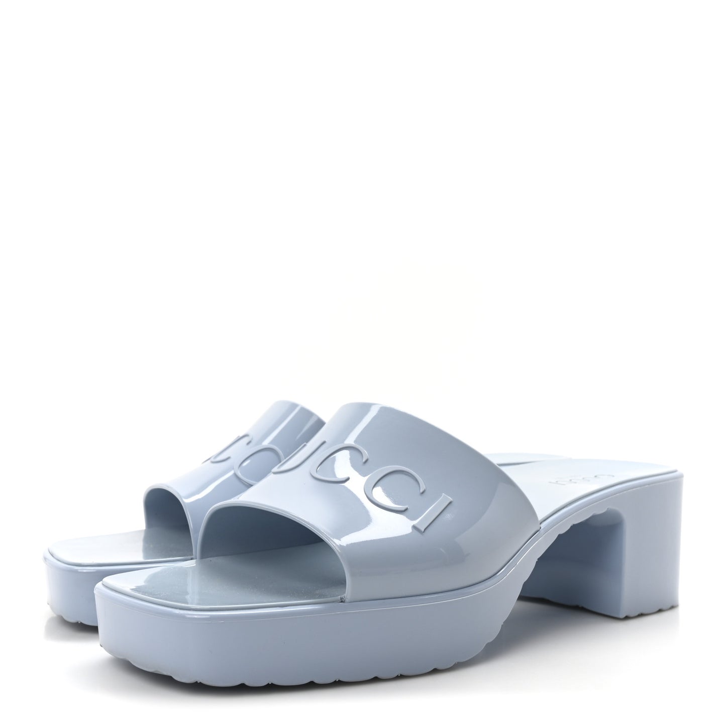 Rubber Gucci Logo Womens Platform 20/60mm Slide Sandals 40 Porcelain Light Blue