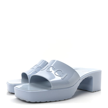 Gucci Rubber Gucci Logo Womens Platform 20/60mm Slide Sandals 40 Porcelain Light Blue 4 of 9
