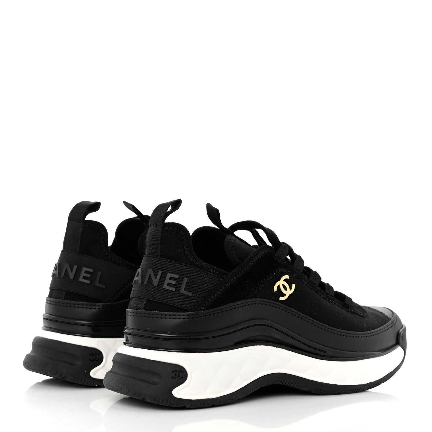 Chanel Velvet Calfskin Mixed Fibers CC Sneakers 35.5 Black 4 of 9