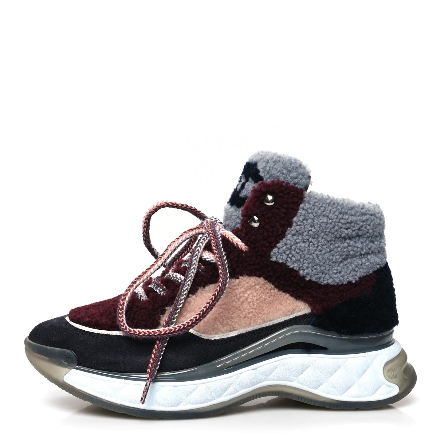 Shearling Suede CC High Top Sneakers 38 Burgundy