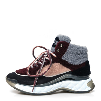 Chanel Shearling Suede CC High Top Sneakers 38 Burgundy 1 of 9