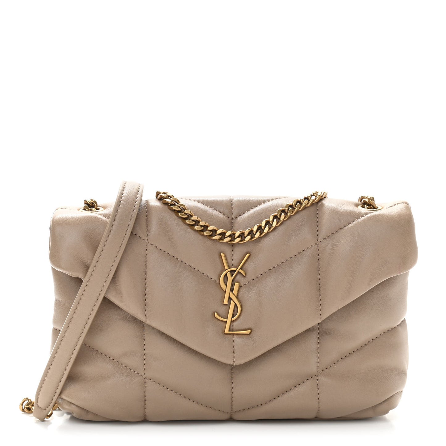 Lambskin Quilted Toy Loulou Puffer Monogram Chain Satchel Nude Powder