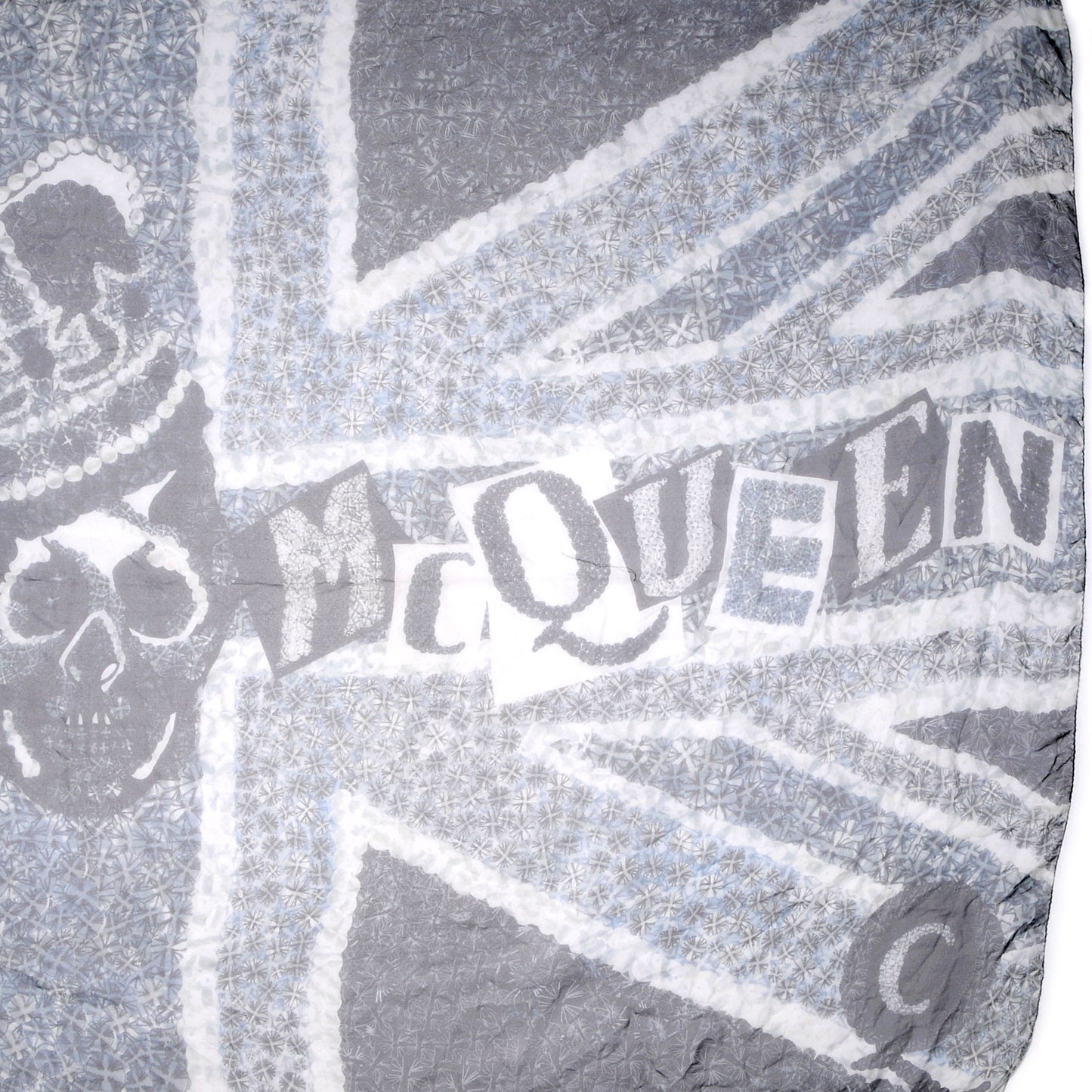 Silk Chiffon God Save McQueen Scarf Grey