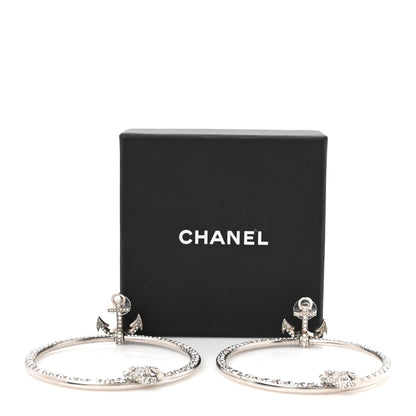 Chanel Crystal Anchor CC Hoop Earrings Silver 5 of 5