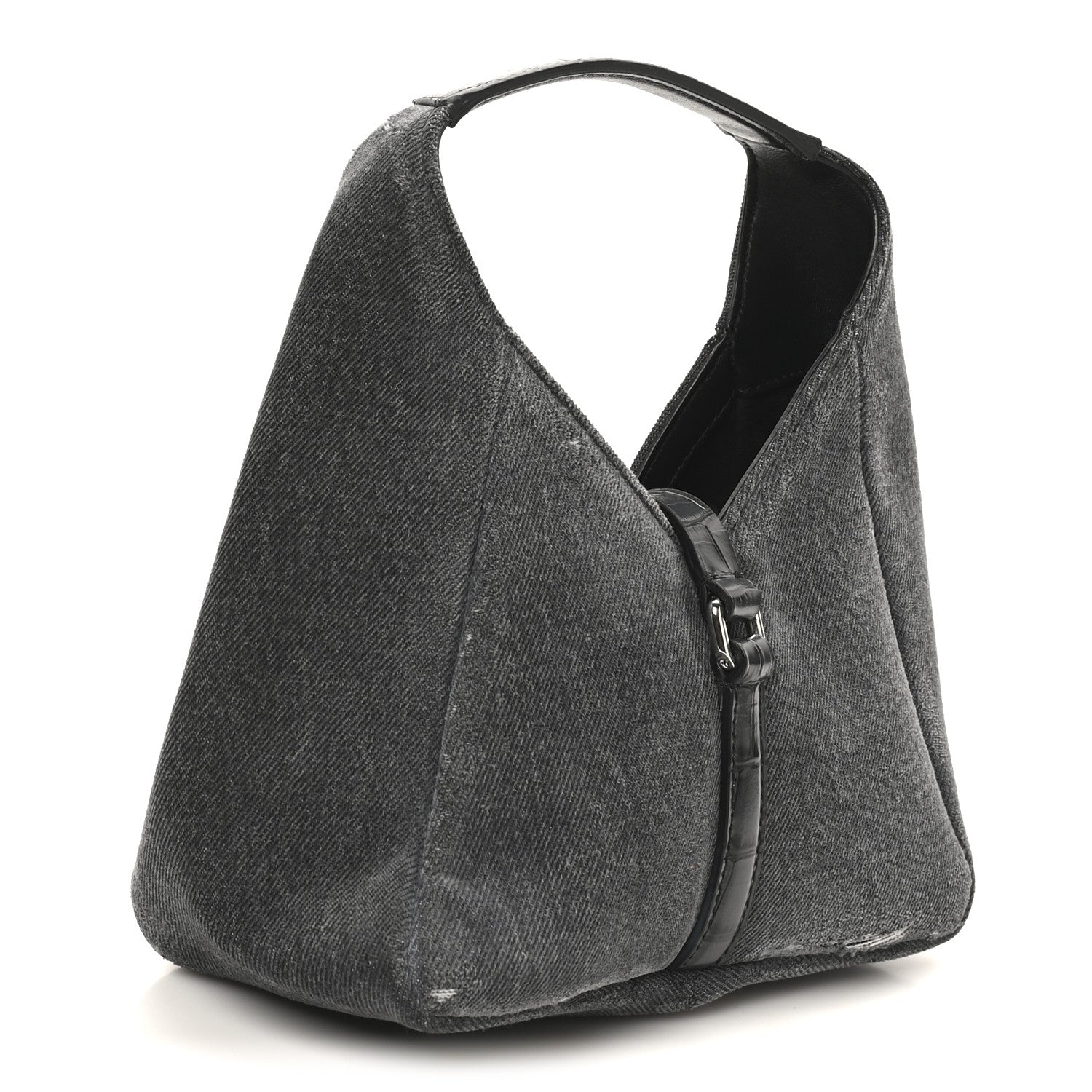 Givenchy Washed Denim Calfskin Crocodile Embossed Mini G-Lock Hobo Black 3 of 9