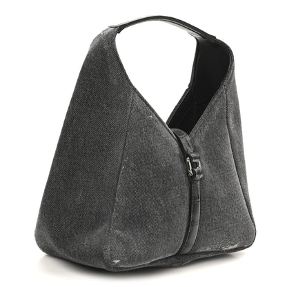 Givenchy Washed Denim Calfskin Crocodile Embossed Mini G-Lock Hobo Black 3 of 9