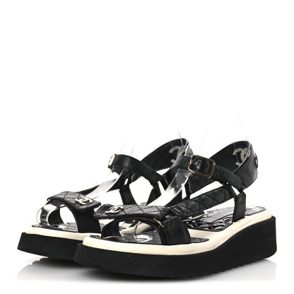 Chanel Lambskin Patent Logo Platform Sandals 39 Black 7 of 30