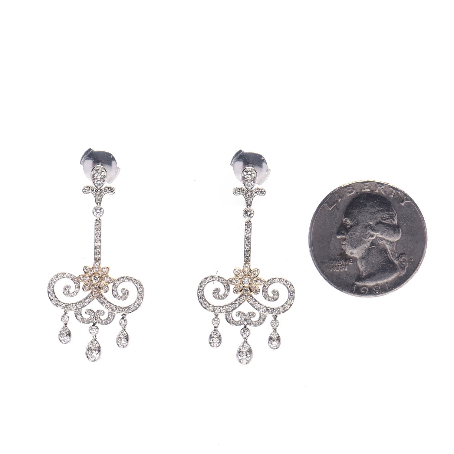 Tiffany Platinum 18K Rose Gold Diamond Enchant Scroll Drop Earrings 2 of 5