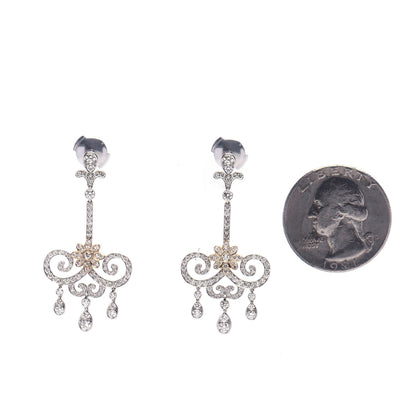 Tiffany Platinum 18K Rose Gold Diamond Enchant Scroll Drop Earrings 2 of 4