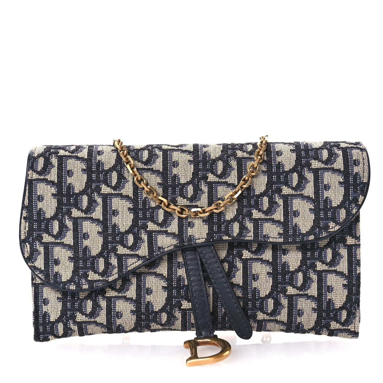 Christian Dior Oblique Saddle Chain Long Wallet Blue 1 of 10