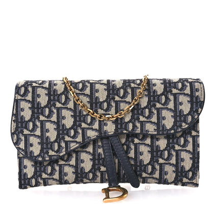 Christian Dior Oblique Saddle Chain Long Wallet Blue 1 of 10