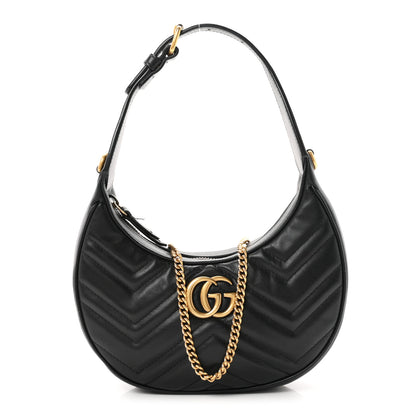 Gucci Calfskin Matelasse Chevron Mini GG Marmont Half Moon Hobo Black 1 of 11