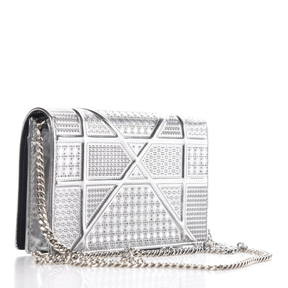 Christian Dior Metallic Patent Micro-Cannage Diorama Wallet on Chain Pouch Silver 3 of 6